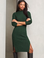 Lipsy Green Petite Longline Side Split Cable Knitted Dress - Image 1 of 4