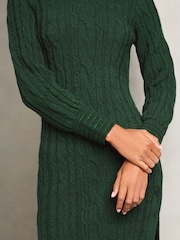 Lipsy Green Petite Longline Side Split Cable Knitted Dress - Image 2 of 4