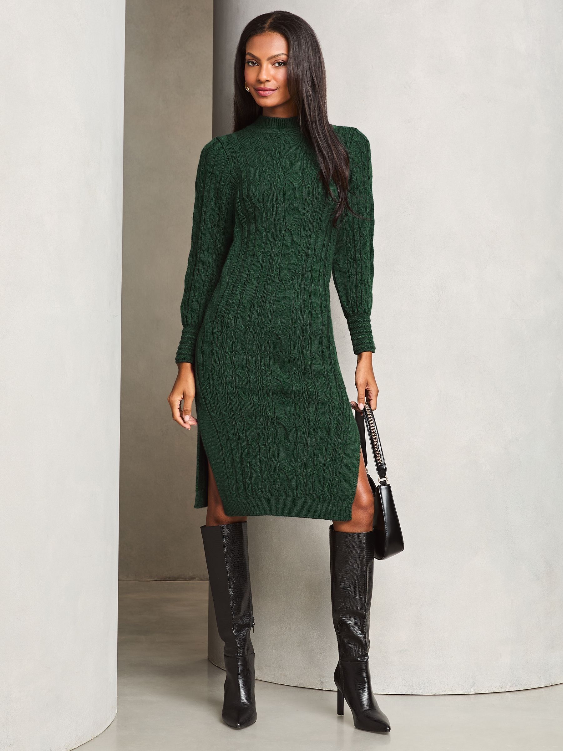 Buy Lipsy Green Petite Longline Side Split Cable Knitted Dress