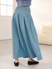 Blue Gingham Drop Waist Maxi Skirt - Image 3 of 7