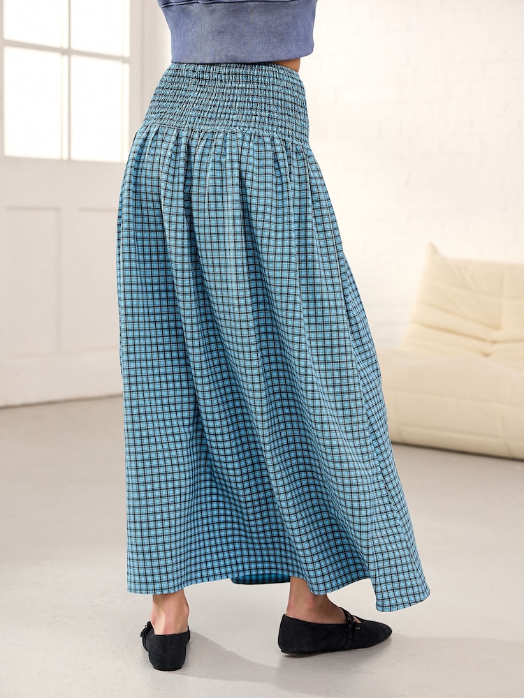 Blue Gingham Drop Waist Maxi Skirt - Image 3 of 7