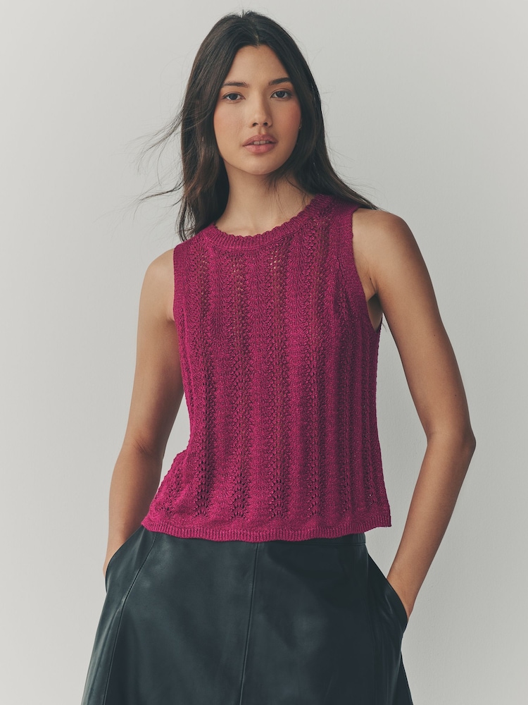Pink Stitch Detail Sparkle Tank - Image 1 of 8