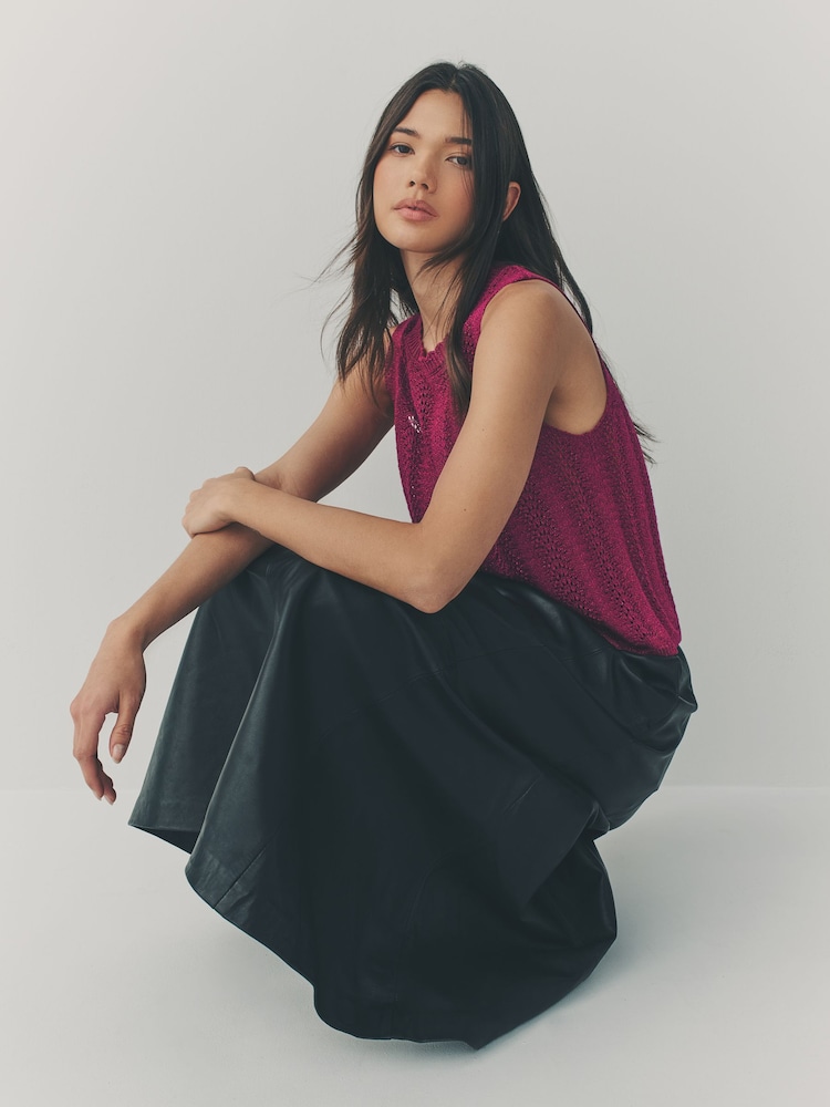 Pink Sleeveless Stitch Detail Sparkle Vest Tank - Image 4 of 8