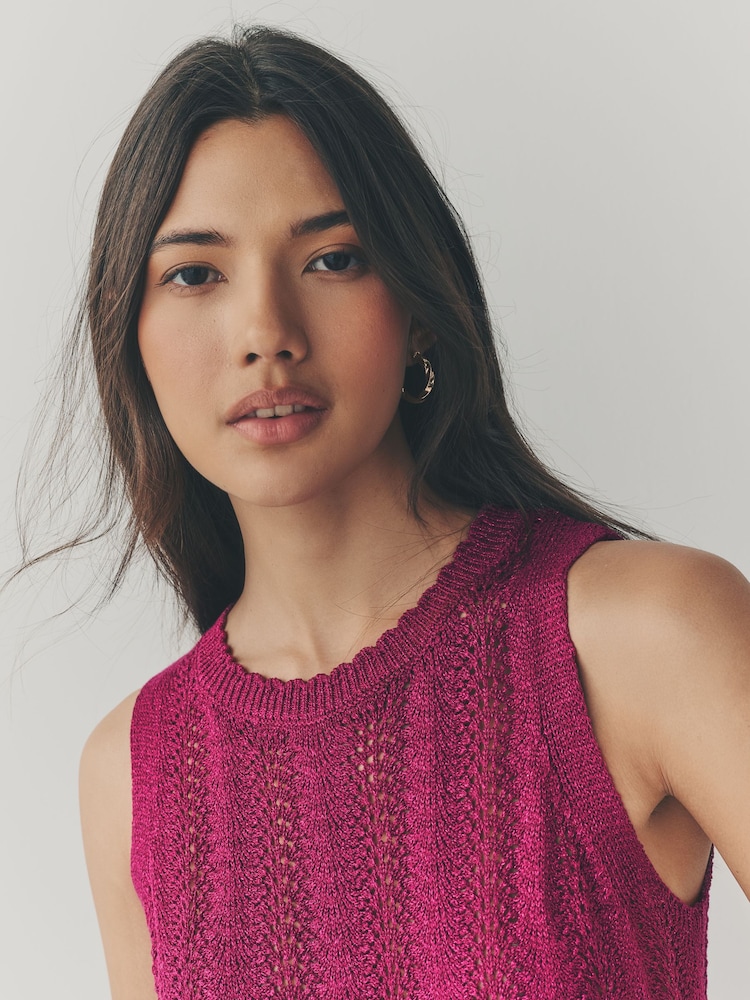Pink Sleeveless Stitch Detail Sparkle Vest Tank - Image 5 of 8