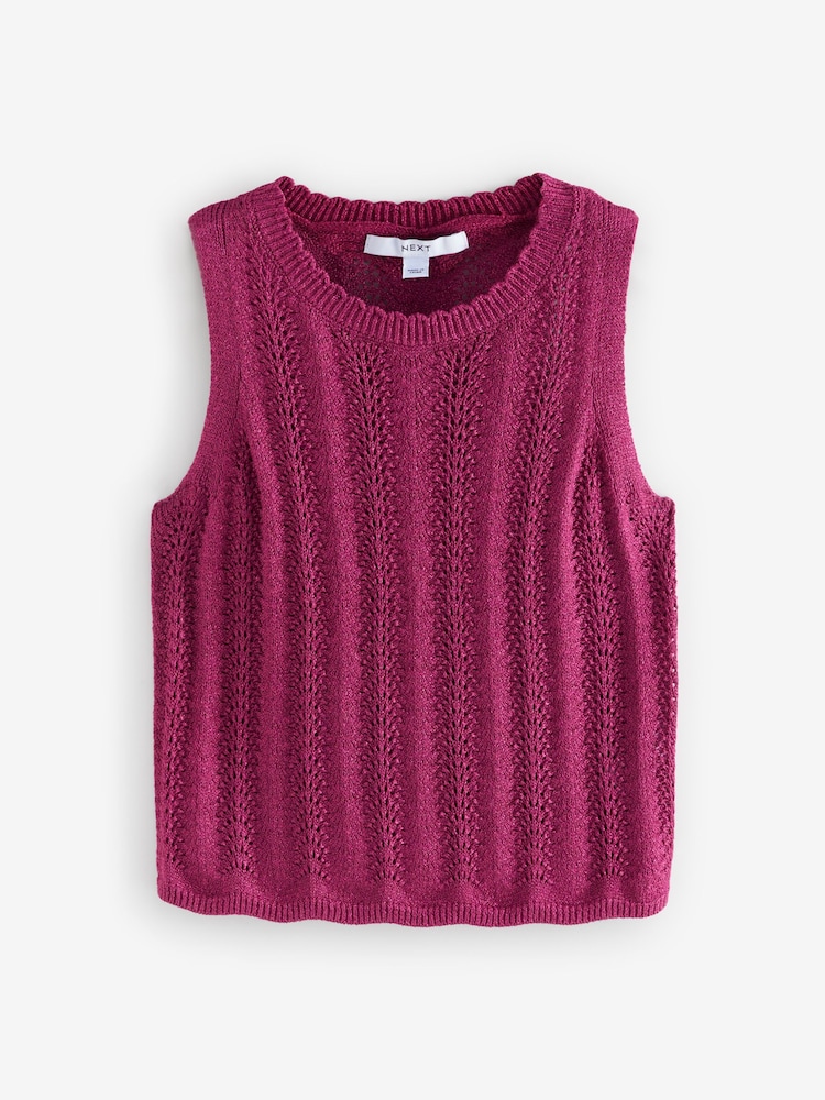 Pink Sleeveless Stitch Detail Sparkle Vest Tank - Image 6 of 8