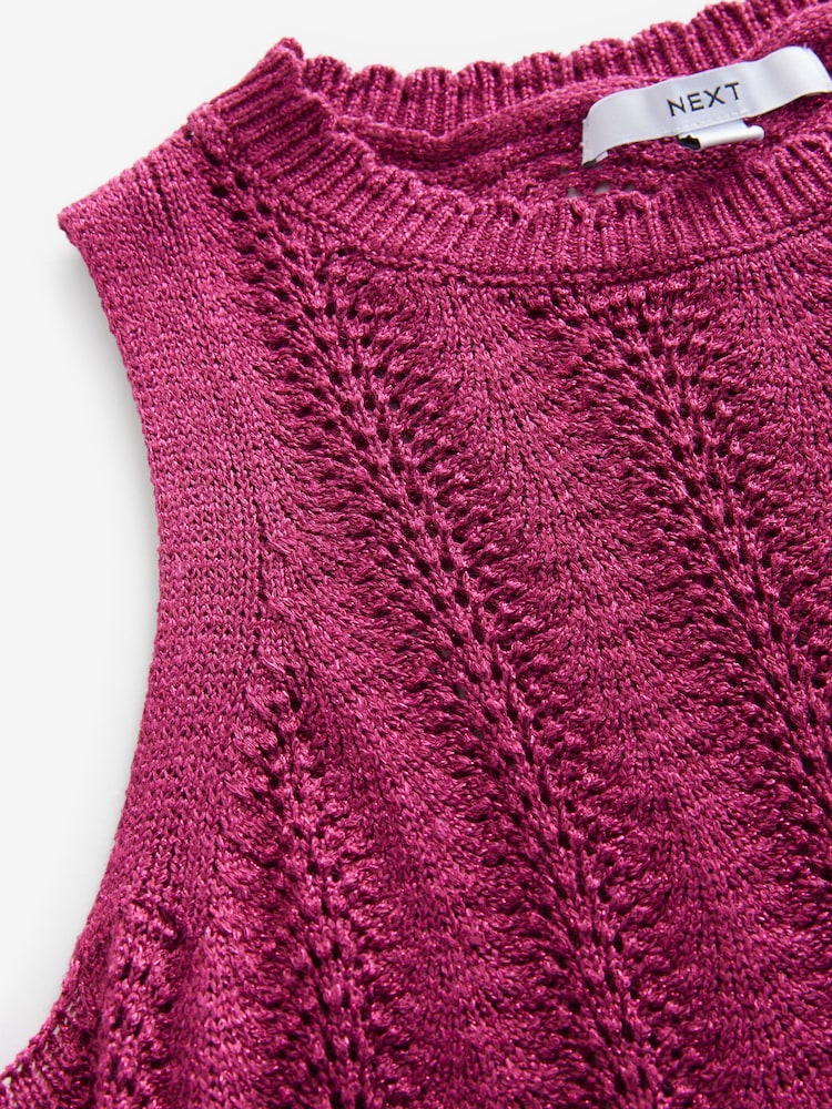 Pink Sleeveless Stitch Detail Sparkle Vest Tank - Image 7 of 8