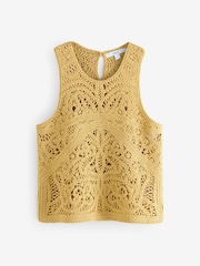 Yellow Ochre Crochet Lace Crew Neck Tank Top - Image 5 of 8