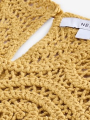 Yellow Ochre Crochet Lace Crew Neck Tank Top - Image 7 of 8