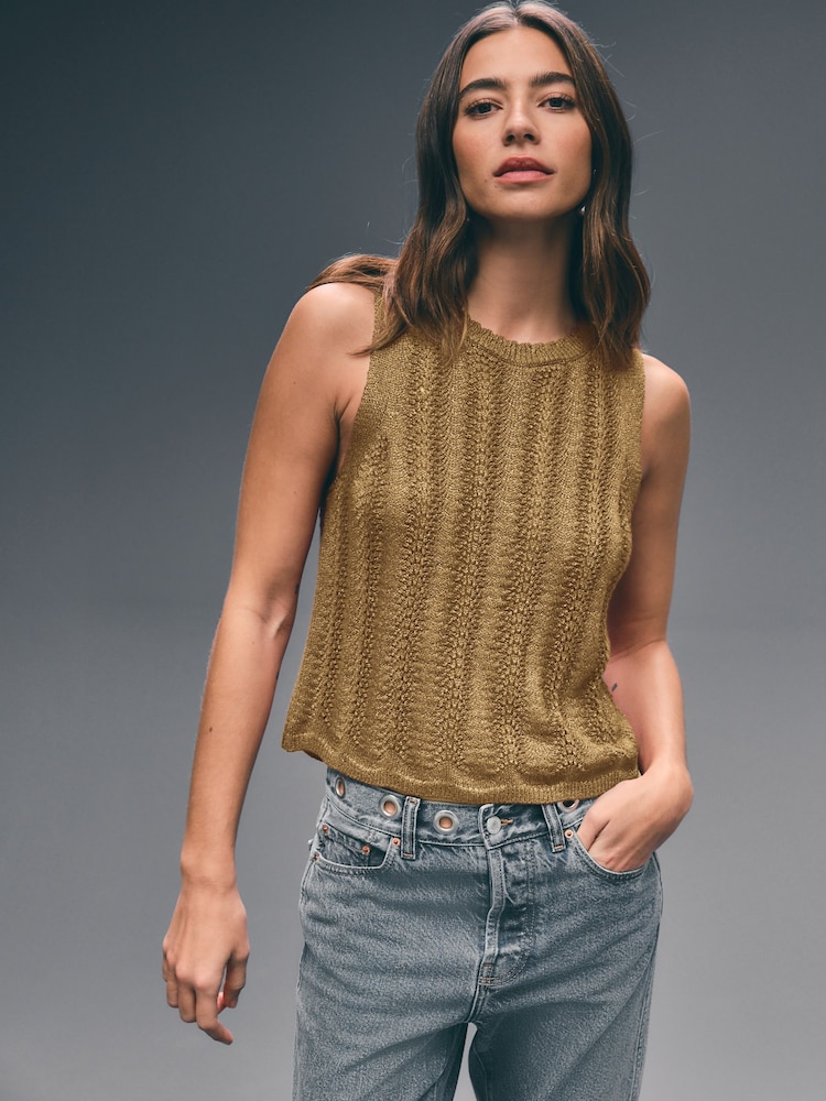 Gold Stitch Detail Sparkle Tank - Image 1 of 6