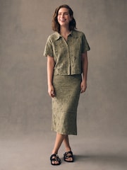 Green Sage 100% Cotton Floral Crochet Shirt - Image 2 of 9