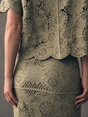 Green Sage 100% Cotton Floral Crochet Shirt - Image 6 of 9