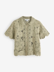 Green Sage 100% Cotton Floral Crochet Shirt - Image 7 of 9