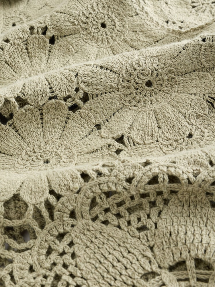 Green Sage 100% Cotton Floral Crochet Shirt - Image 9 of 9