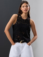 Black Crochet Lace Crew Neck Tank Top - Image 1 of 7