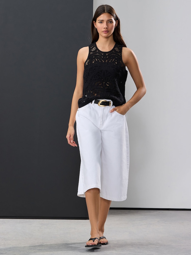 Black Crochet Lace Crew Neck Tank Top - Image 2 of 7