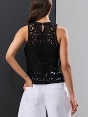 Black Crochet Lace Crew Neck Tank Top - Image 3 of 7