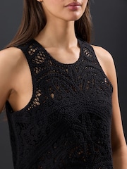 Black Crochet Lace Crew Neck Tank Top - Image 4 of 7