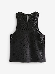 Black Crochet Lace Crew Neck Tank Top - Image 5 of 7