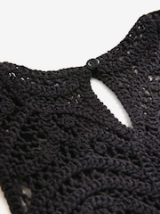 Black Crochet Lace Crew Neck Tank Top - Image 6 of 7