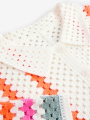 White Stripe Relaxed Short Sleeve Collared Crochet Shirt - Image 6 of 7