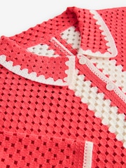 Rojo - Relaxed Short Sleeve Collared Crochet Shirt - Imagen 7 de 8