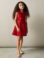 Reiss Red Polliana 4-9 yrs Scuba 3D-Flowers Flared Dress - Image 3 of 4