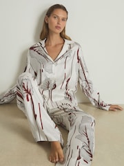 Reiss Ivory/Burgundy Celeste Satin Printed Pyjama Set - Image 1 of 6