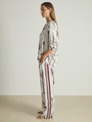 Reiss Ivory/Burgundy Celeste Satin Printed Pyjama Set - Image 4 of 6
