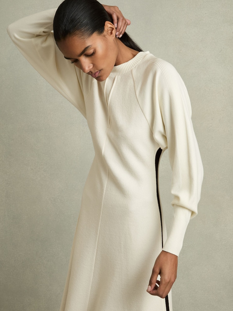 Reiss Ivory Caprice Petite Wool-Blend Hybrid Knitted Midi Dress - Image 1 of 7