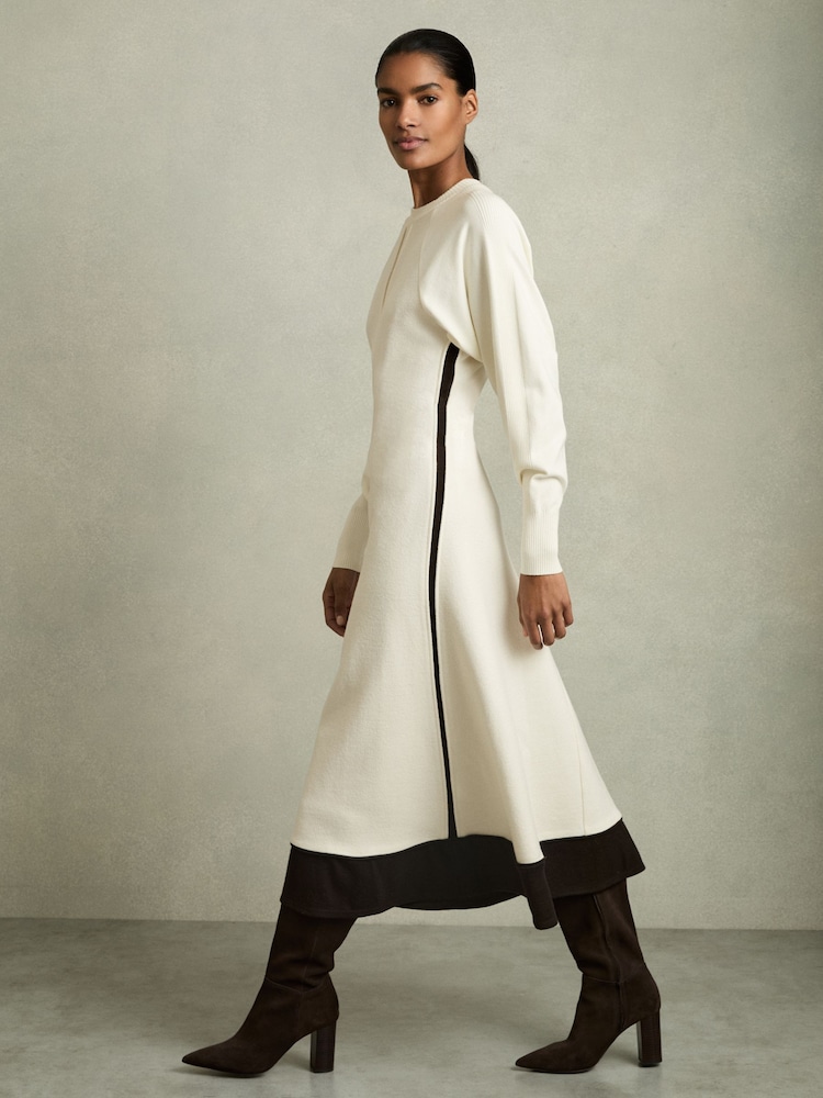 reiss winter dresses Reiss Knitted Roll Neck Midi Dress in Neutral