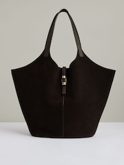 Reiss Chocolate Lyra Leather And Suede Tote Bag - Image 1 of 6