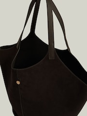 Reiss Chocolate Lyra Leather And Suede Tote Bag - Image 3 of 6