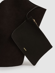 Reiss Chocolate Lyra Leather And Suede Tote Bag - Image 4 of 6
