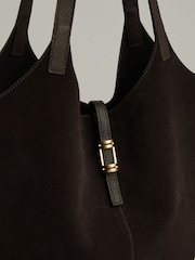 Reiss Chocolate Lyra Leather And Suede Tote Bag - Image 5 of 6