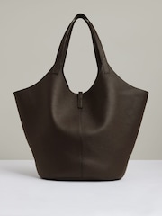 Reiss Chocolate Lyra Leather And Suede Tote Bag - Image 6 of 6