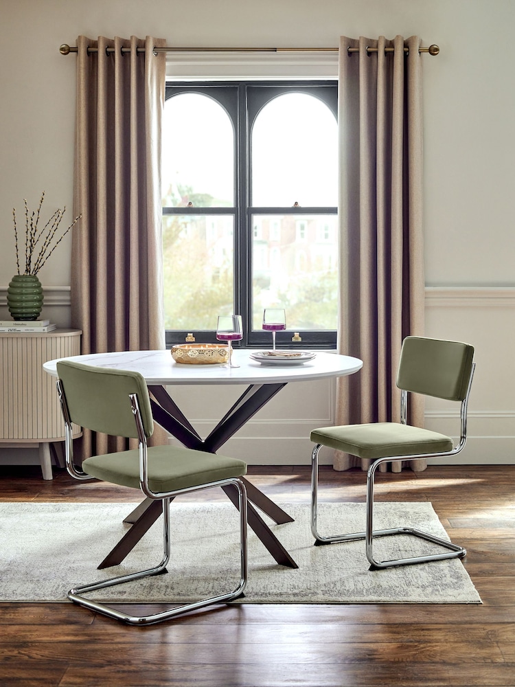 Set of 2 Soft Velvet Sage Green Kai Chrome Leg Dining Chairs - Image 1 of 9