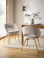 Set of 2 Tweedy Plain Light Natural Hewitt Upholstered Light Wood Leg Dining Chairs - Image 1 of 9