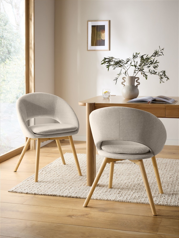 Set of 2 Tweedy Plain Light Natural Hewitt Upholstered Light Wood Leg Dining Chairs - Image 1 of 9