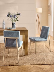 Set of 2 Cotswold Chenille Blue Atlas Light Wood Leg Dining Chairs - Image 1 of 10