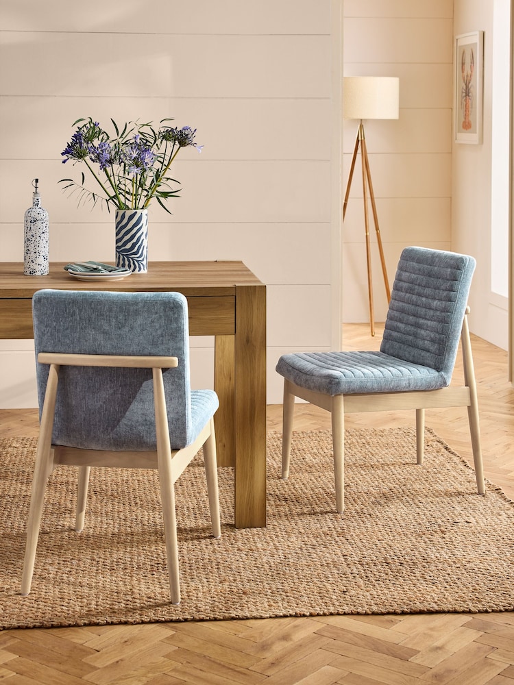 Set of 2 Cotswold Chenille Blue Atlas Light Wood Leg Dining Chairs - Image 1 of 10