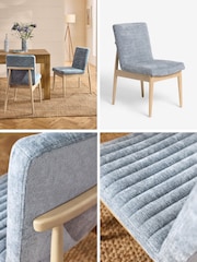 Set of 2 Cotswold Chenille Blue Atlas Light Wood Leg Dining Chairs - Image 2 of 10