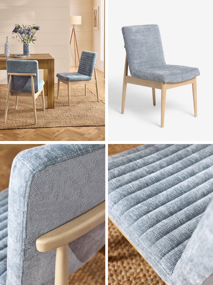 Set of 2 Cotswold Chenille Blue Atlas Light Wood Leg Dining Chairs - Image 2 of 10