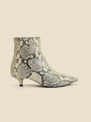 Sosandar Natural Snake Print Leather Kitten Heel Ankle Boots - Image 1 of 4