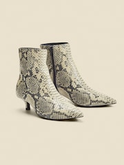 Sosandar Natural Snake Print Leather Kitten Heel Ankle Boots - Image 2 of 4