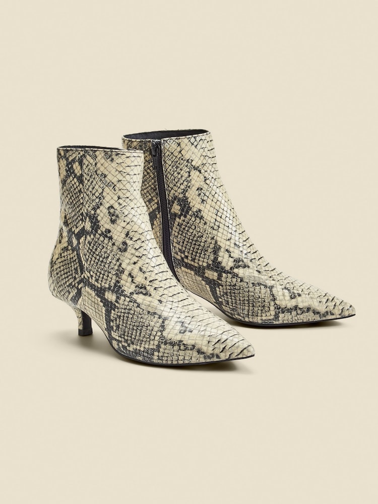 Sosandar Natural Snake Print Leather Kitten Heel Ankle Boots - Image 2 of 4