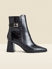 Sosandar Black Block Heel Ankle Boots With Buckle Trim - Image 1 of 4