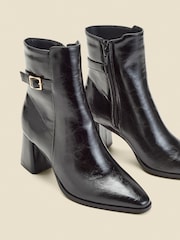 Sosandar Black Block Heel Ankle Boots With Buckle Trim - Image 3 of 4