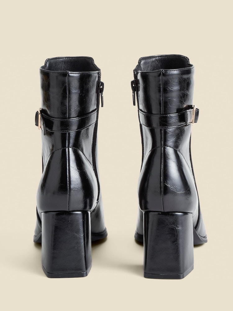 Sosandar Black Block Heel Ankle Boots With Buckle Trim - Image 4 of 4
