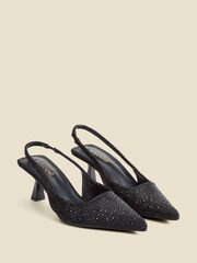Sosandar Black Hot Fix Kitten Heel Slingback Court Shoes - Image 1 of 4