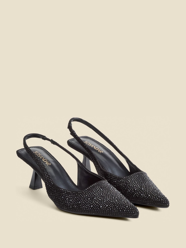 Sosandar Black Hot Fix Kitten Heel Slingback Court Shoes - Image 1 of 4